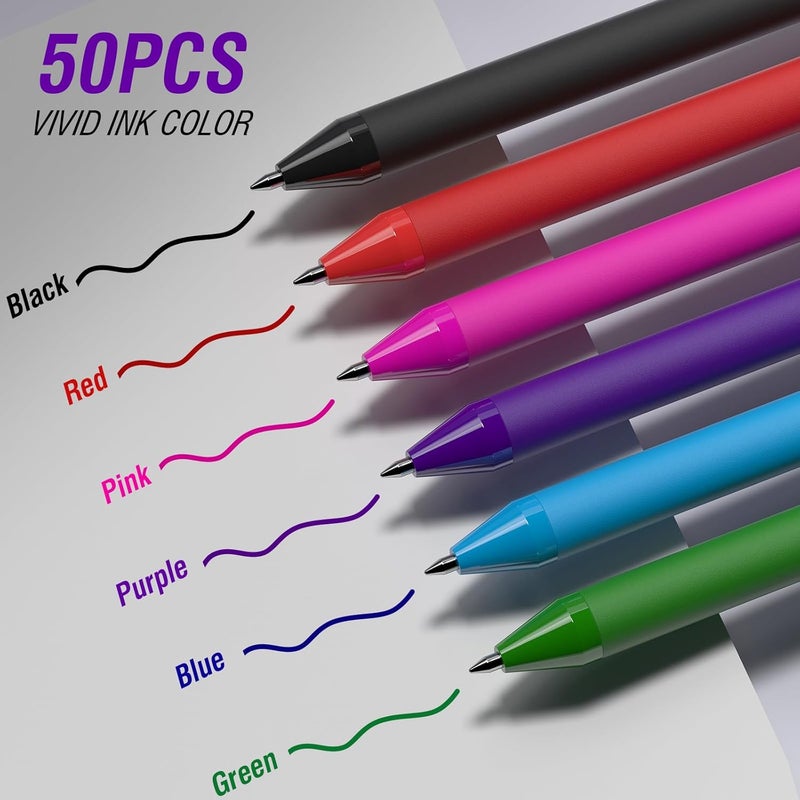 InkSlick 50 Pack Purple Ink Pens - Bulk Pens, 1.0MM Medium Point Ballpoint Pens, Smooth Writing No Bleed Retractable Ball Point Pen (Purple) - Image 4